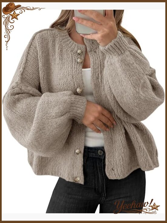 Sweaters - Oversized Chunky Knit Cardigan Button Up Lantern Sleeve Fall Sweater Coat